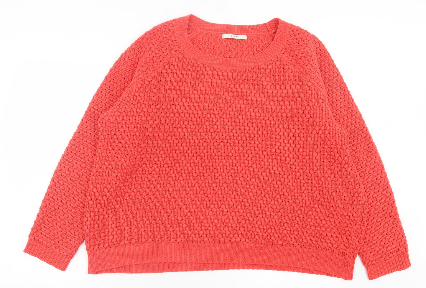 George Womens Red Crew Neck Acrylic Pullover Jumper Size L