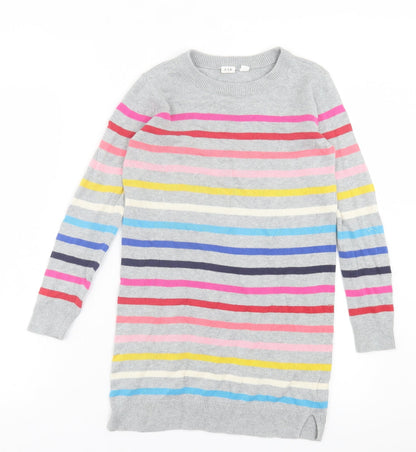 Gap Womens Multicoloured Crew Neck Striped Acrylic Tunic Jumper Size M