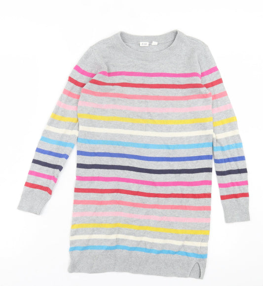Gap Womens Multicoloured Crew Neck Striped Acrylic Tunic Jumper Size M