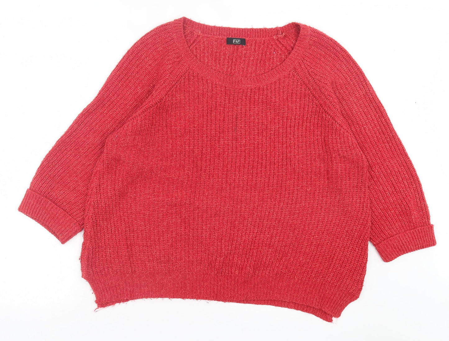 F&F Womens Red Crew Neck Acrylic Pullover Jumper Size 20