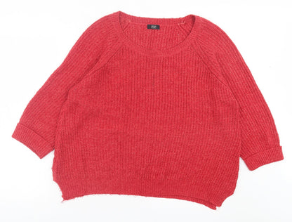 F&F Womens Red Crew Neck Acrylic Pullover Jumper Size 20