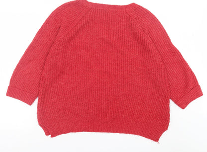 F&F Womens Red Crew Neck Acrylic Pullover Jumper Size 20
