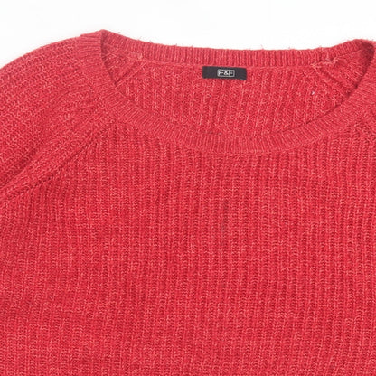 F&F Womens Red Crew Neck Acrylic Pullover Jumper Size 20