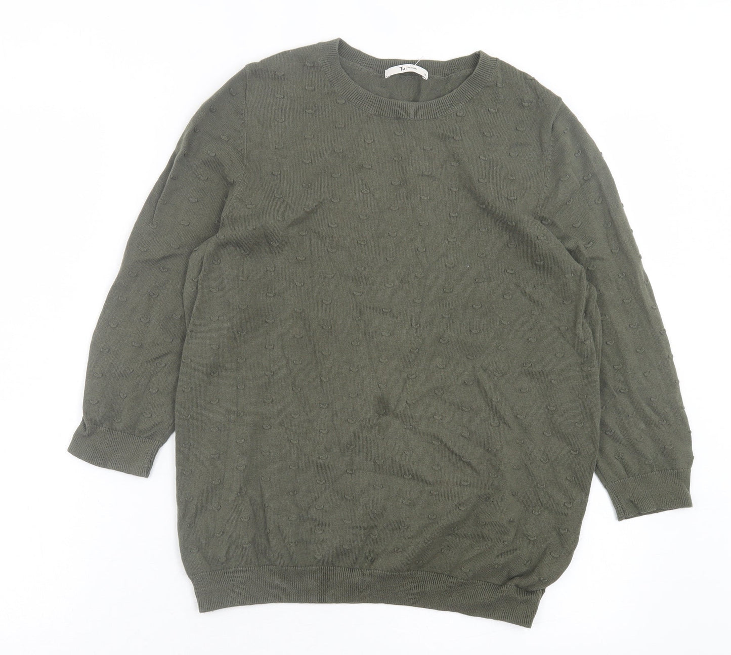 TU Womens Green Crew Neck Cotton Pullover Jumper Size 14