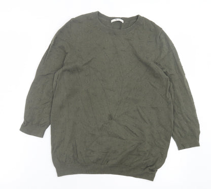 TU Womens Green Crew Neck Cotton Pullover Jumper Size 14