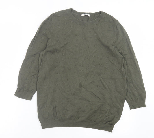 TU Womens Green Crew Neck Cotton Pullover Jumper Size 14