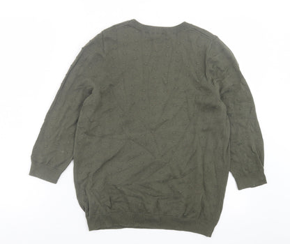 TU Womens Green Crew Neck Cotton Pullover Jumper Size 14