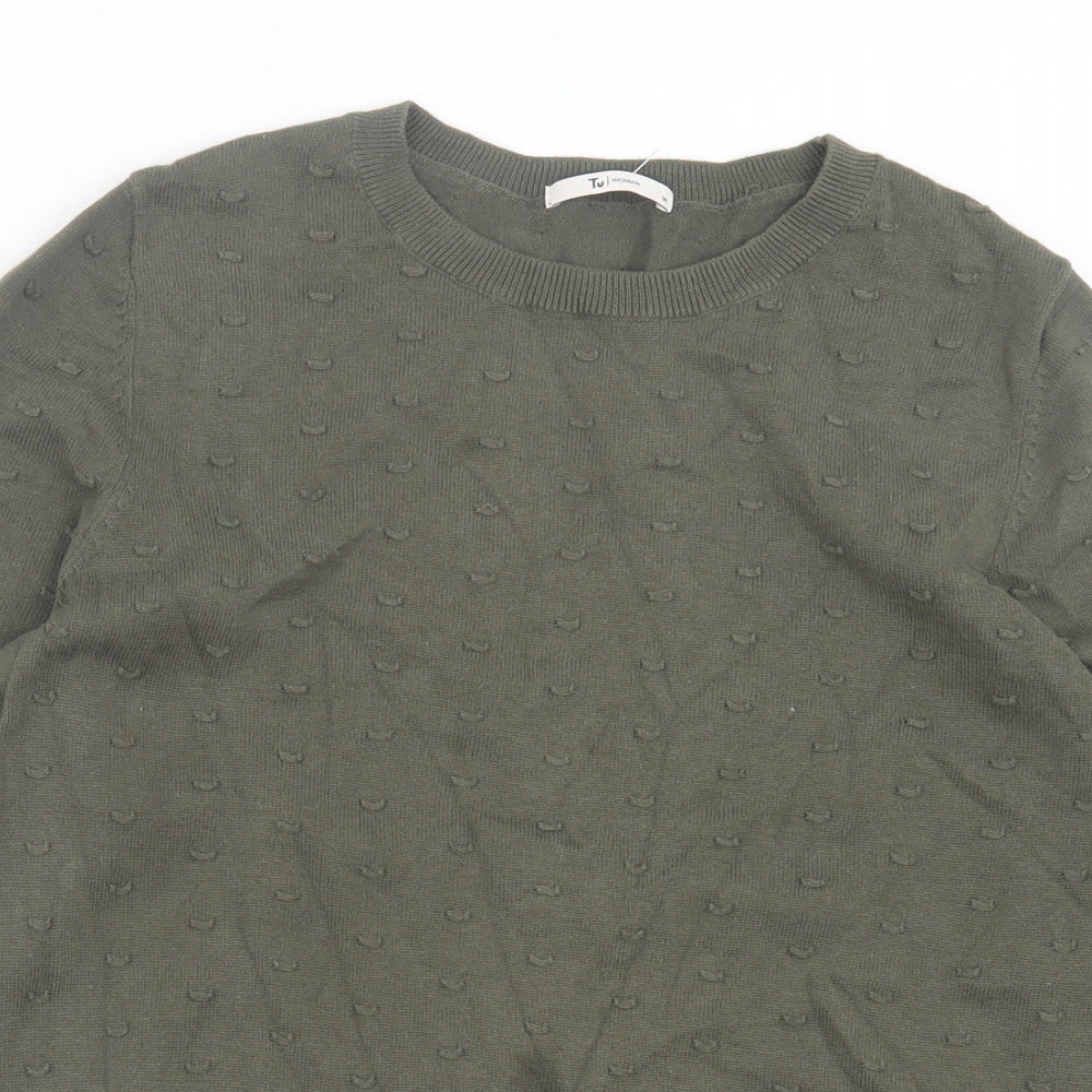 TU Womens Green Crew Neck Cotton Pullover Jumper Size 14