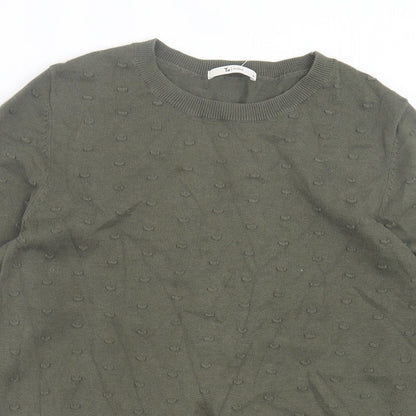 TU Womens Green Crew Neck Cotton Pullover Jumper Size 14