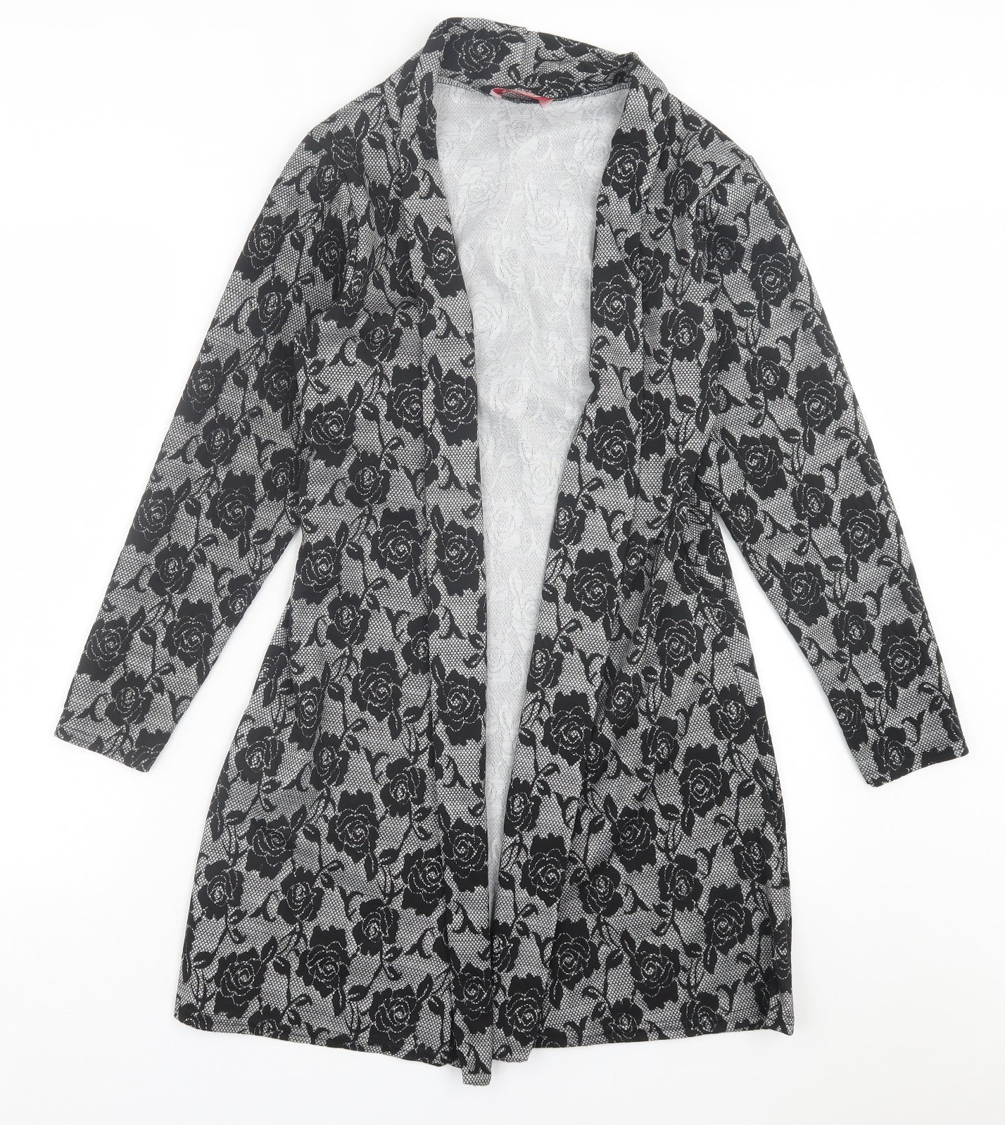 Miss Sassy Womens Black V-Neck Floral Polyester Cardigan Jumper Size XL