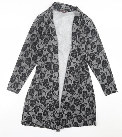 Miss Sassy Womens Black V-Neck Floral Polyester Cardigan Jumper Size XL