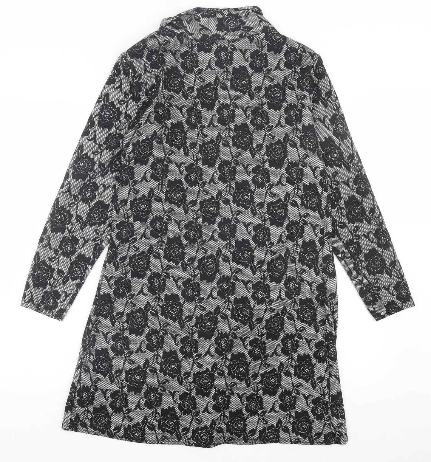 Miss Sassy Womens Black V-Neck Floral Polyester Cardigan Jumper Size XL