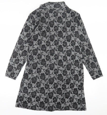 Miss Sassy Womens Black V-Neck Floral Polyester Cardigan Jumper Size XL