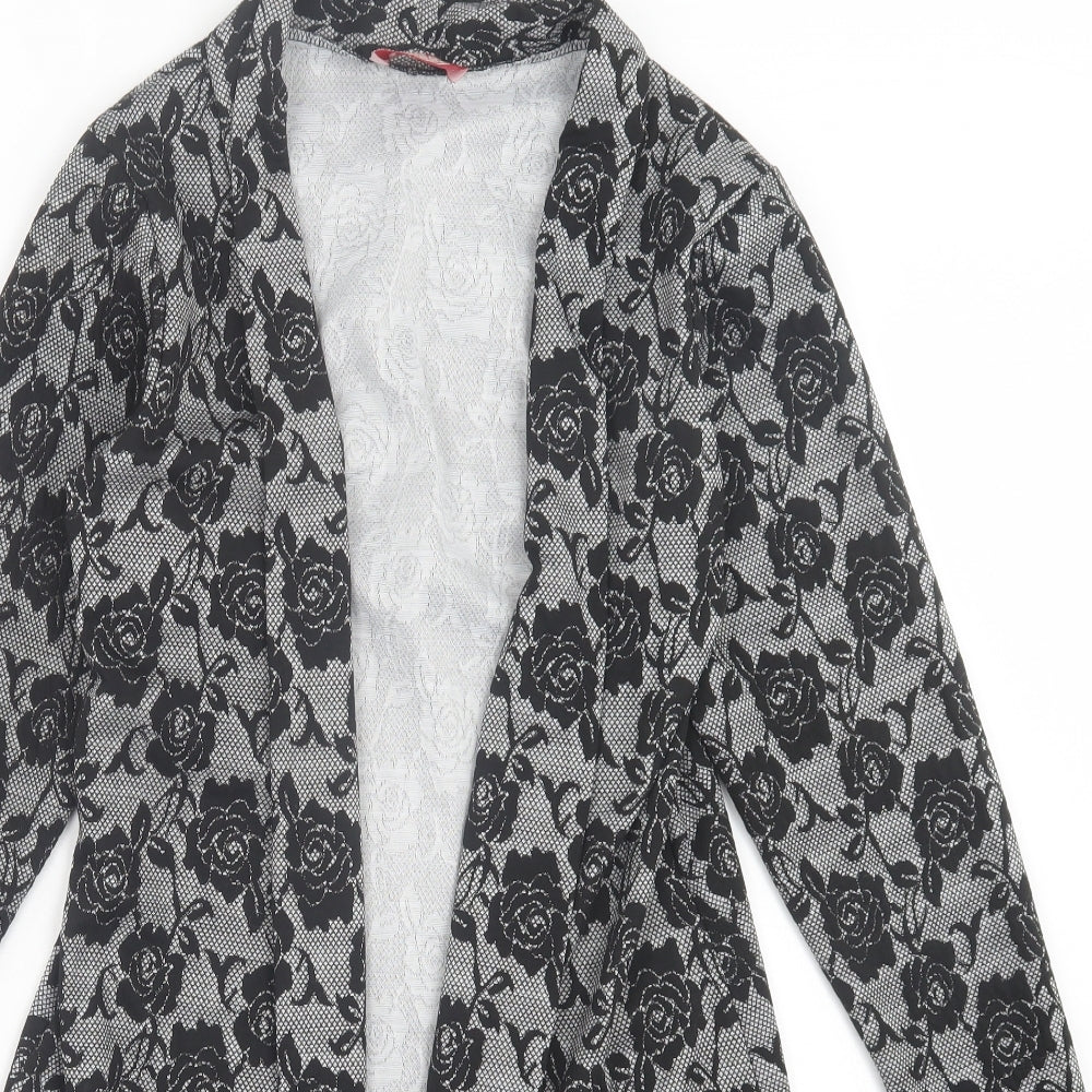 Miss Sassy Womens Black V-Neck Floral Polyester Cardigan Jumper Size XL