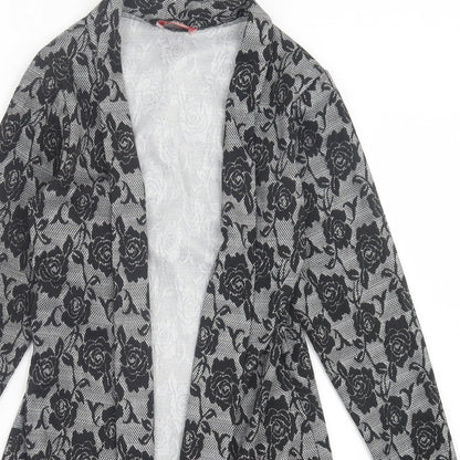 Miss Sassy Womens Black V-Neck Floral Polyester Cardigan Jumper Size XL