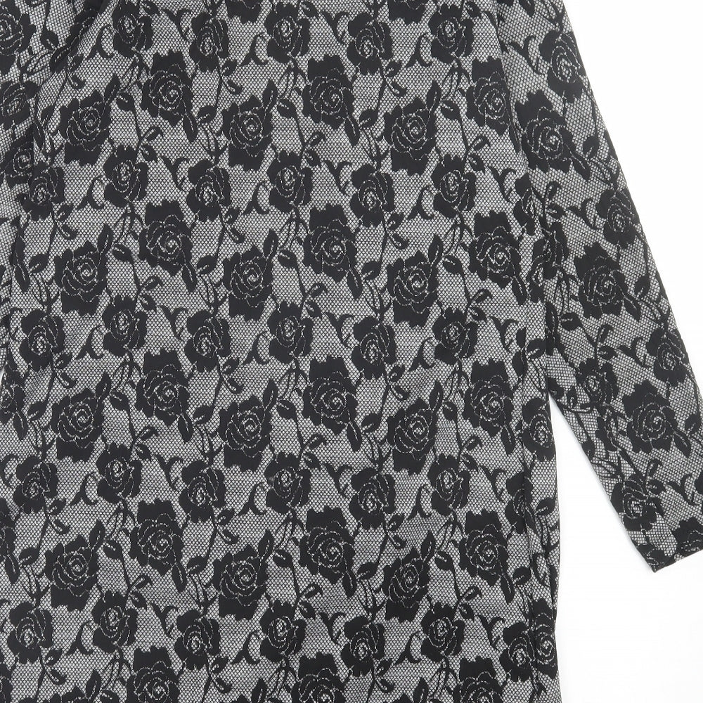 Miss Sassy Womens Black V-Neck Floral Polyester Cardigan Jumper Size XL