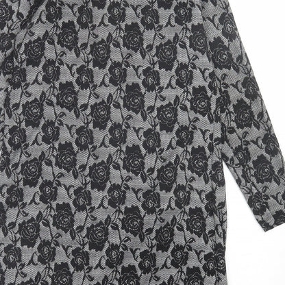 Miss Sassy Womens Black V-Neck Floral Polyester Cardigan Jumper Size XL
