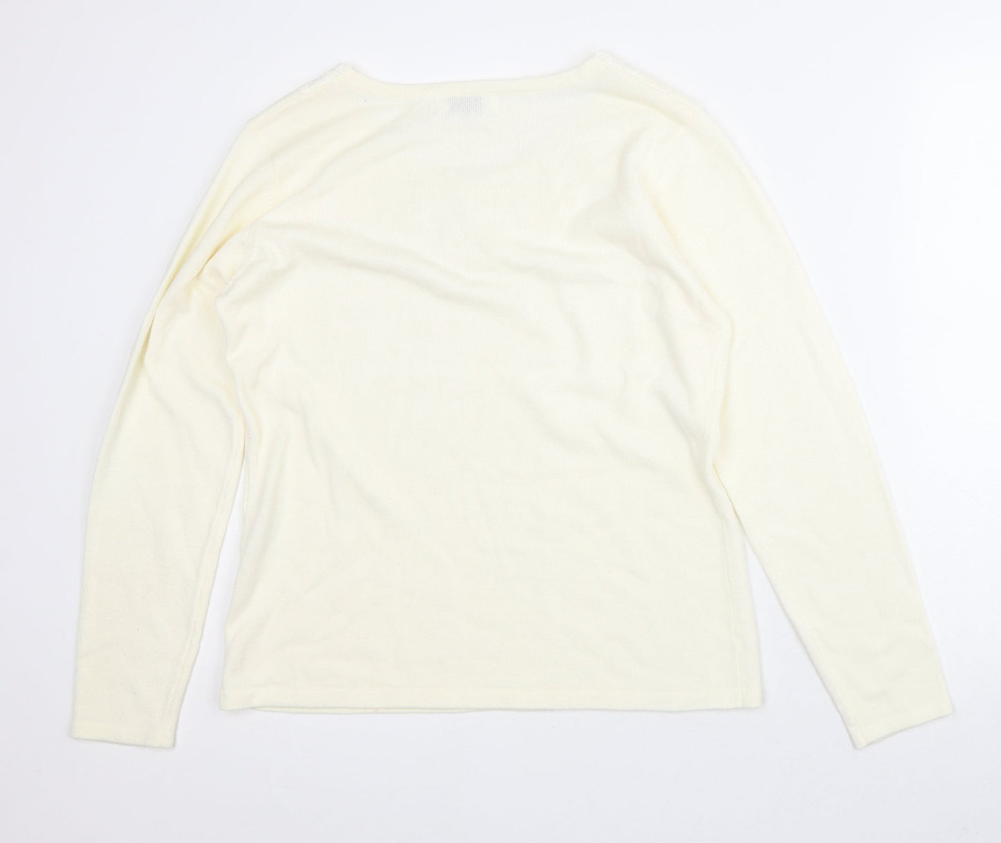 Classic Womens Beige Floral Acrylic Pullover Sweatshirt Size 12