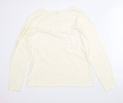 Classic Womens Beige Floral Acrylic Pullover Sweatshirt Size 12