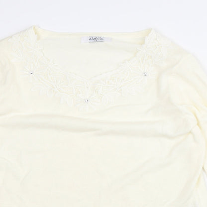 Classic Womens Beige Floral Acrylic Pullover Sweatshirt Size 12