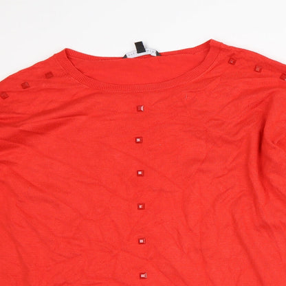 Love Knitwear Womens Red Geometric Viscose Pullover Sweatshirt Size 12