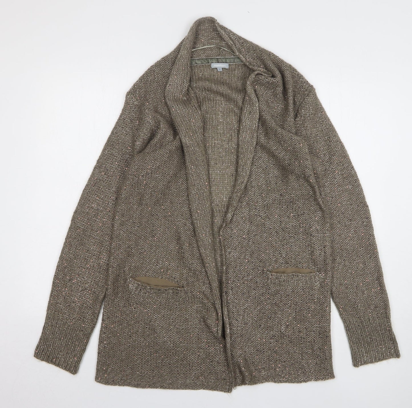 Maddison Womens Brown V-Neck Polyester Cardigan Jumper Size L