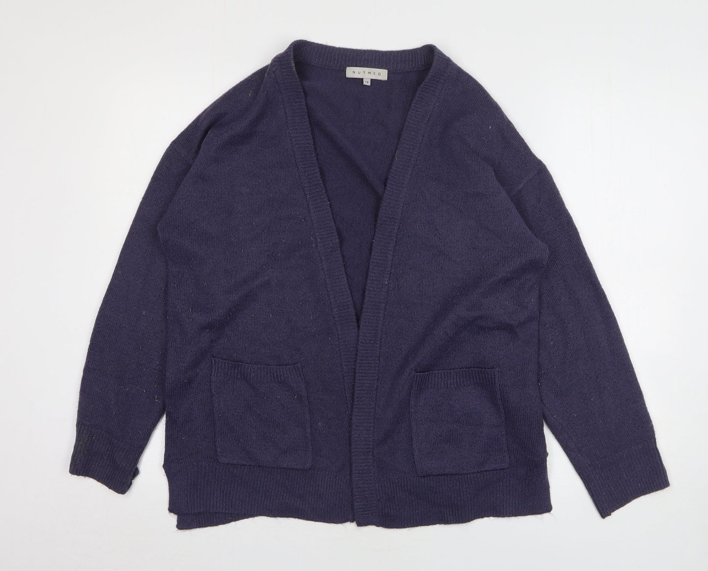 Nutmeg Womens Blue V-Neck Acrylic Cardigan Jumper Size 14