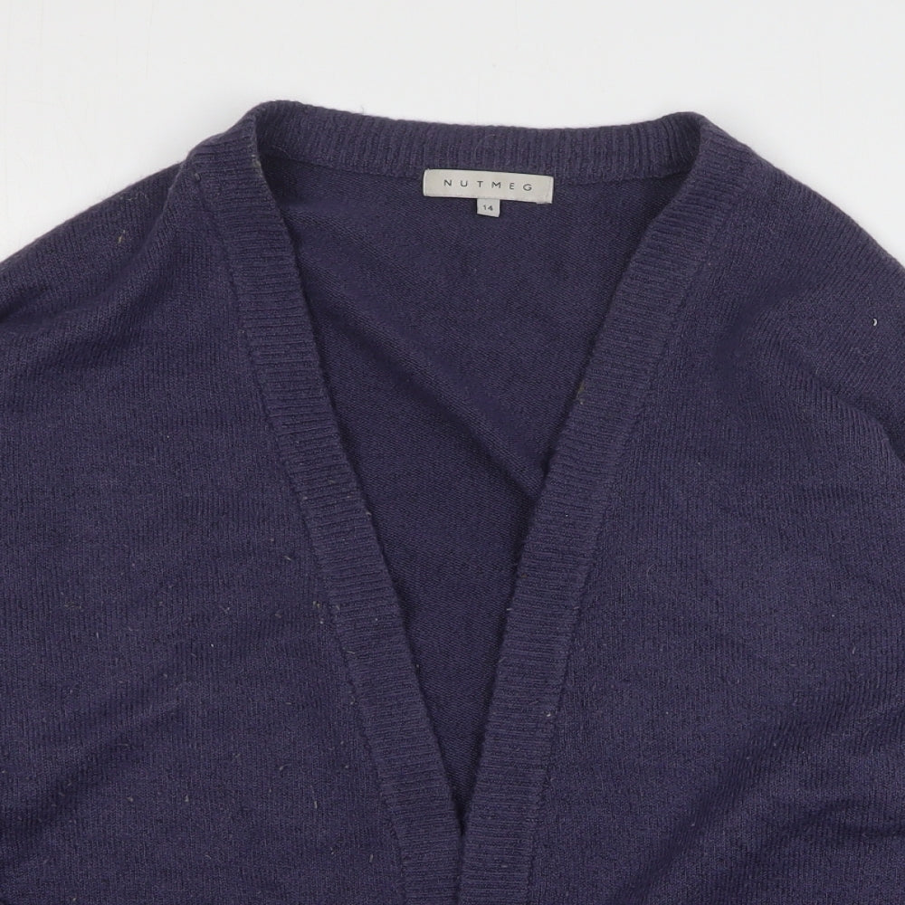 Nutmeg Womens Blue V-Neck Acrylic Cardigan Jumper Size 14