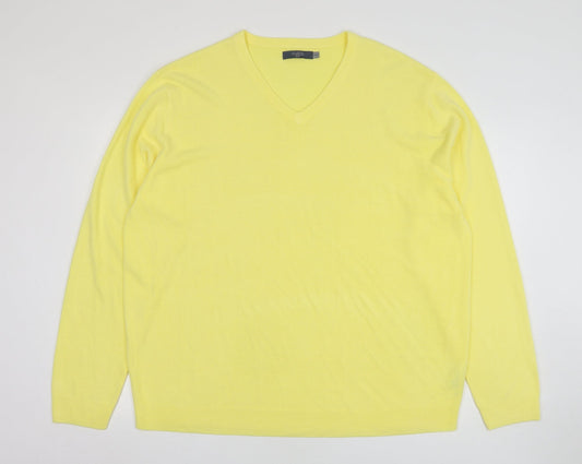 Atlantic Bay Womens Yellow V-Neck Acrylic Pullover Jumper Size 2XL