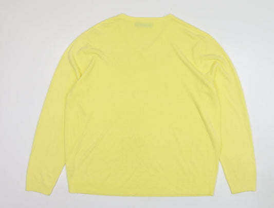 Atlantic Bay Womens Yellow V-Neck Acrylic Pullover Jumper Size 2XL