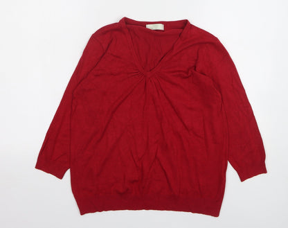 Marks and Spencer Womens Red V-Neck Viscose Pullover Jumper Size 14
