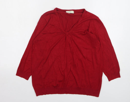 Marks and Spencer Womens Red V-Neck Viscose Pullover Jumper Size 14