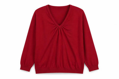 Marks and Spencer Womens Red V-Neck Viscose Pullover Jumper Size 14