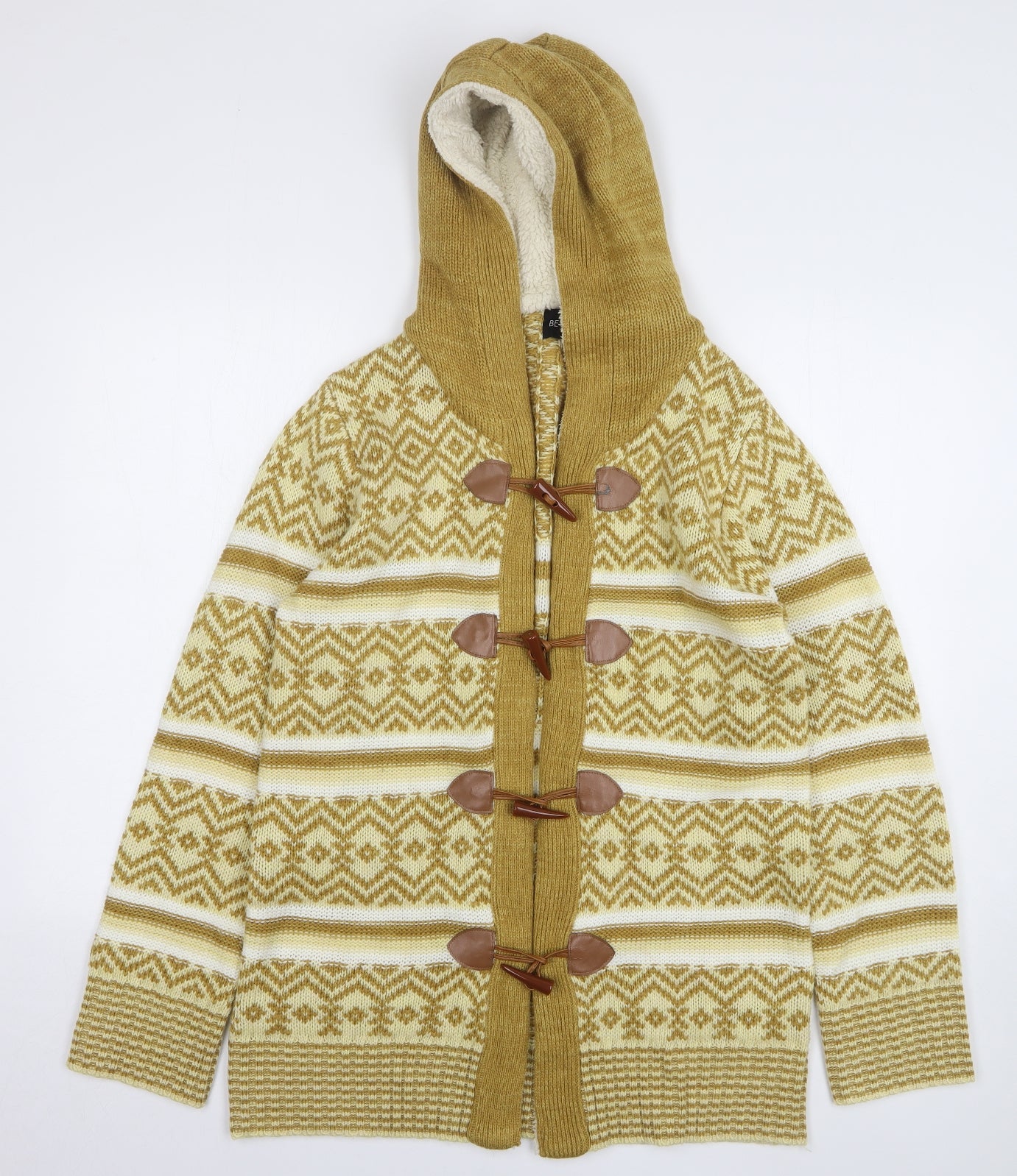 Be You Womens Yellow Argyle/Diamond Overcoat Coatigan Size 12