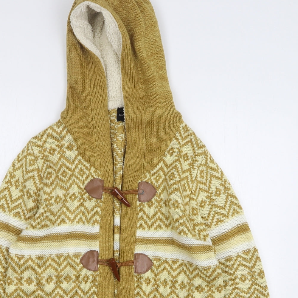 Be You Womens Yellow Argyle/Diamond Overcoat Coatigan Size 12