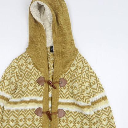 Be You Womens Yellow Argyle/Diamond Overcoat Coatigan Size 12
