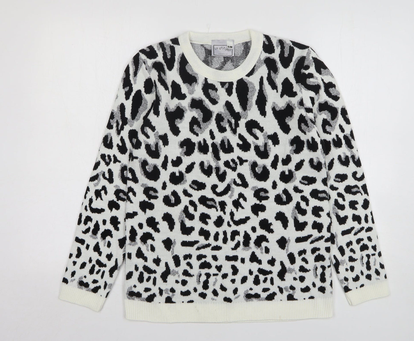 In Stitches Womens Multicoloured Round Neck Animal Print Acrylic Pullover Jumper Size S