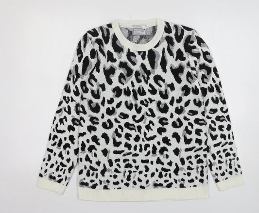 In Stitches Womens Multicoloured Round Neck Animal Print Acrylic Pullover Jumper Size S