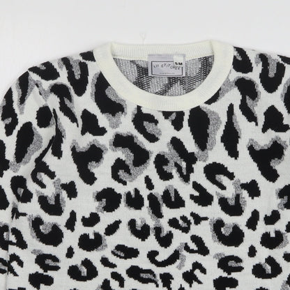 In Stitches Womens Multicoloured Round Neck Animal Print Acrylic Pullover Jumper Size S