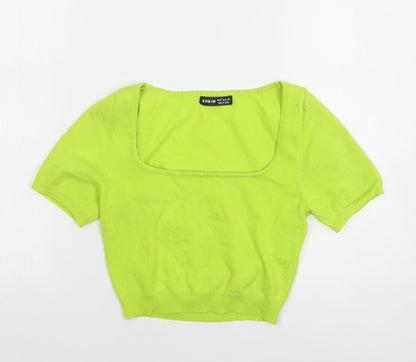 Shein Womens Green Nylon Cropped T-Shirt Size 10 Square Neck
