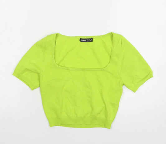 Shein Womens Green Nylon Cropped T-Shirt Size 10 Square Neck