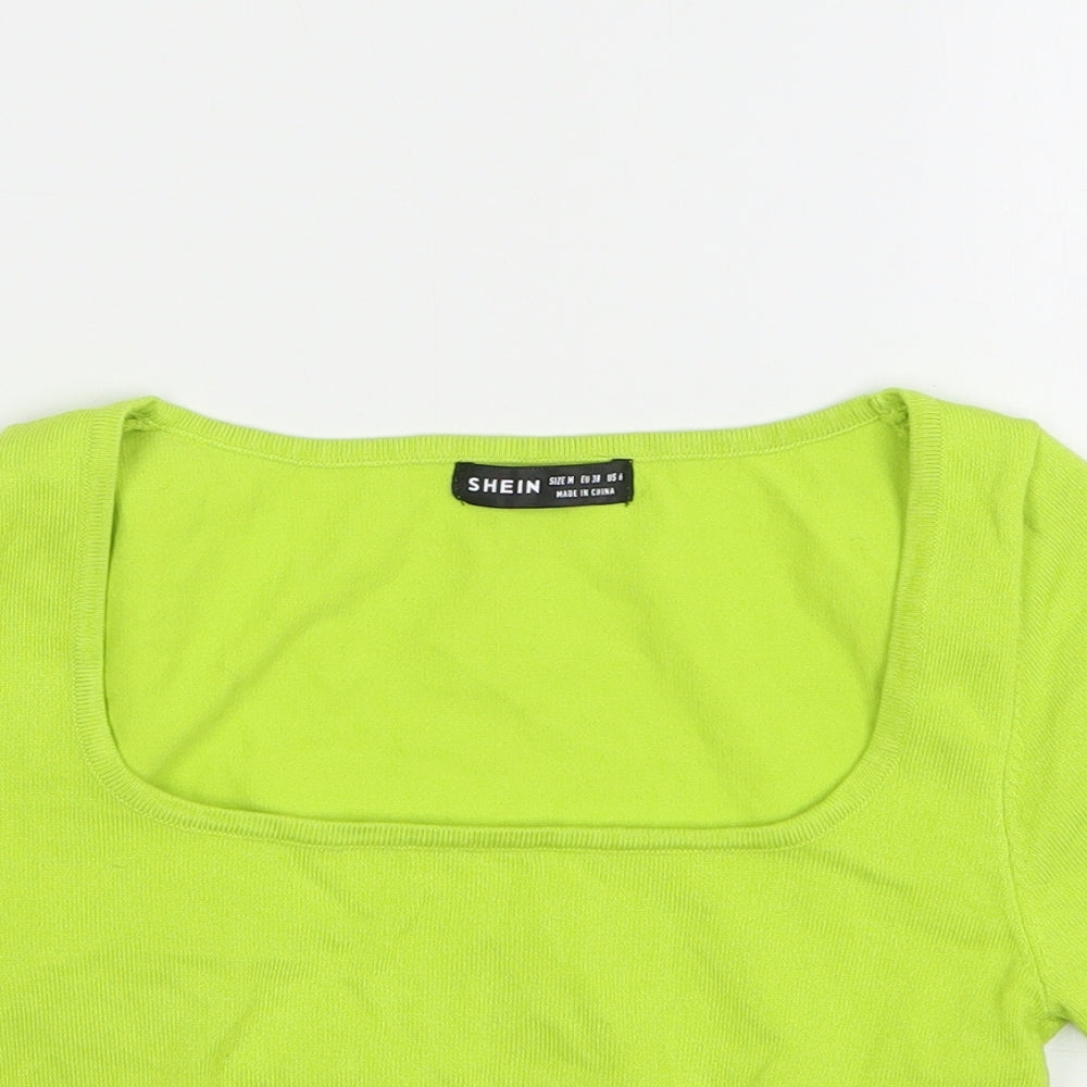 Shein Womens Green Nylon Cropped T-Shirt Size 10 Square Neck