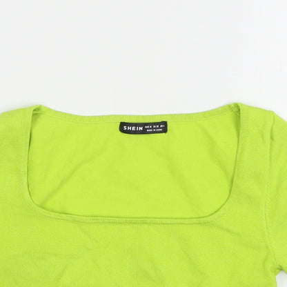 Shein Womens Green Nylon Cropped T-Shirt Size 10 Square Neck
