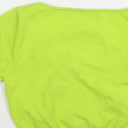 Shein Womens Green Nylon Cropped T-Shirt Size 10 Square Neck