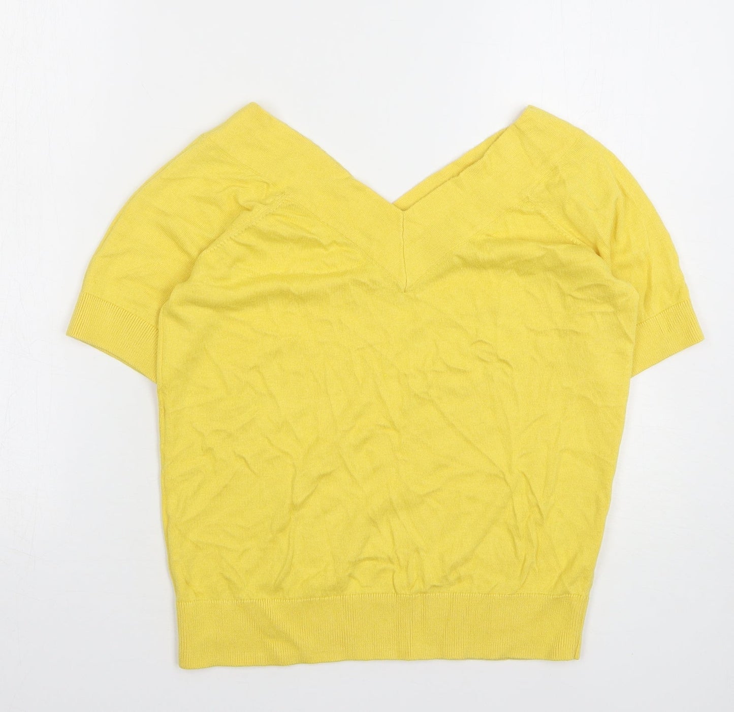 TU Womens Yellow V-Neck Cotton Pullover Jumper Size 12
