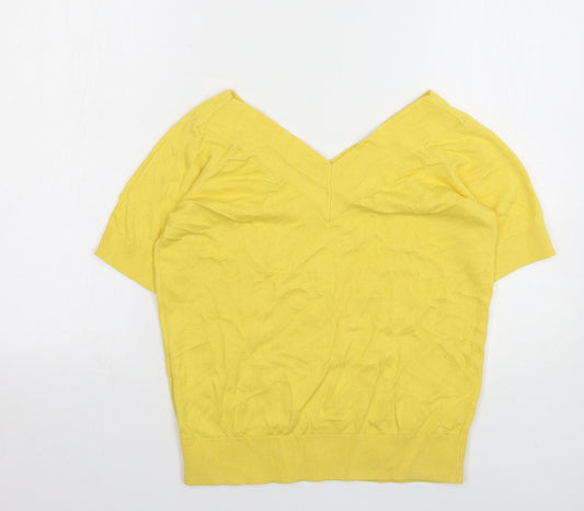 TU Womens Yellow V-Neck Cotton Pullover Jumper Size 12
