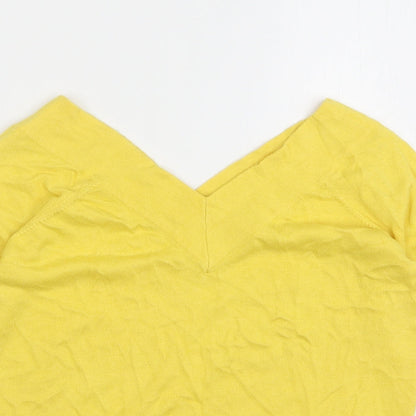 TU Womens Yellow V-Neck Cotton Pullover Jumper Size 12