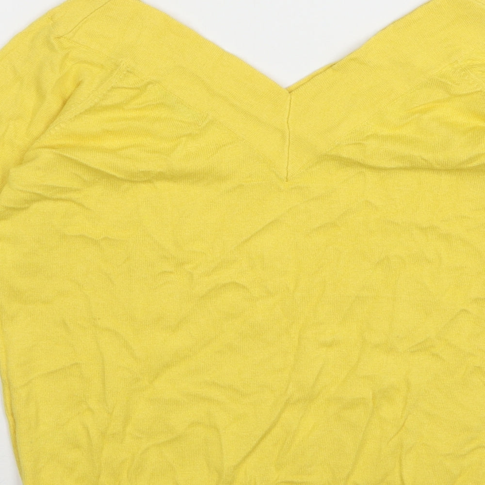 TU Womens Yellow V-Neck Cotton Pullover Jumper Size 12