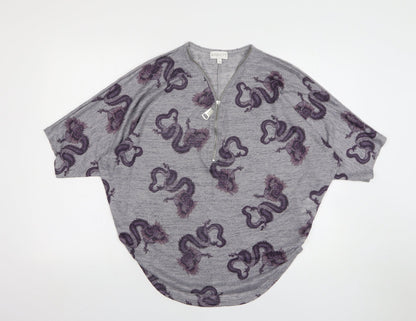 Apricot Womens Grey V-Neck Geometric Polyester Pullover Jumper Size S