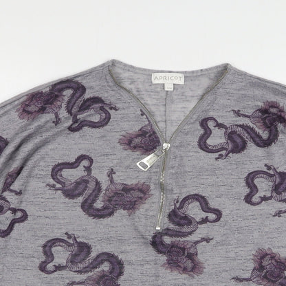 Apricot Womens Grey V-Neck Geometric Polyester Pullover Jumper Size S